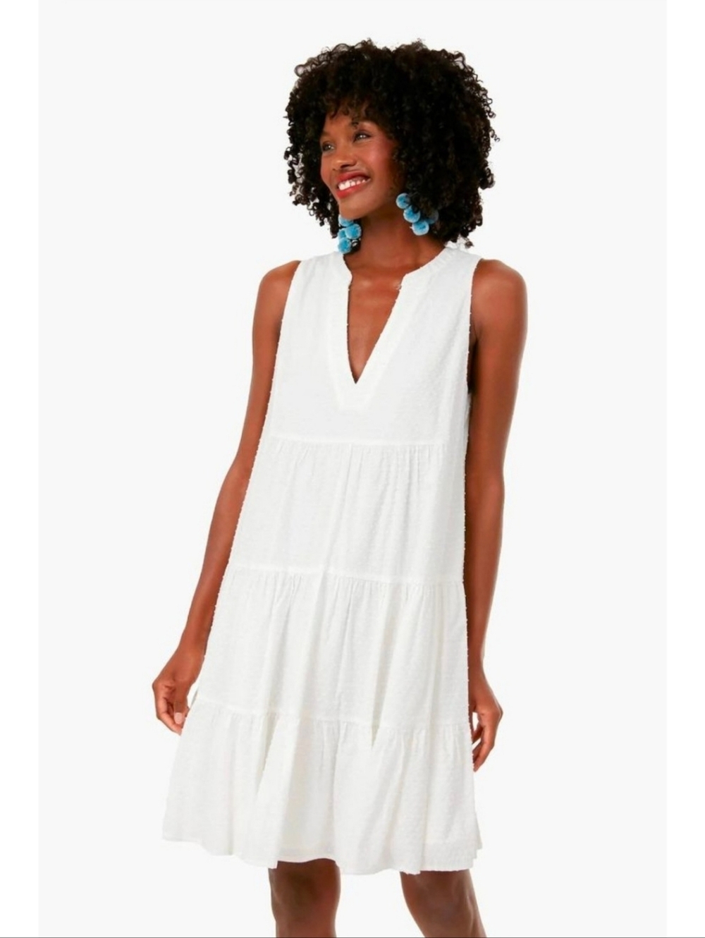 Pomander Place White Kenzo Swiss Dot Tiered Sleeveless Tank Dress Size Large